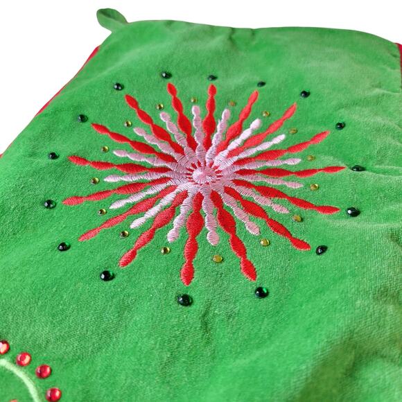 Christmas Stockings Set of 2 Green Red Embroidered Rhinestone 19" Holiday Decor - Picture 16 of 16